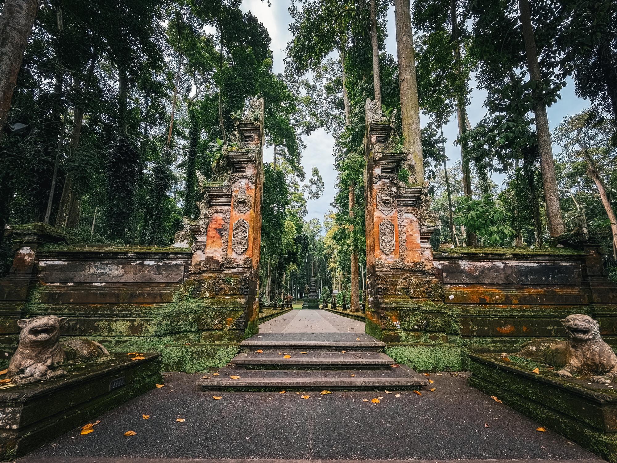 Balinese temple gate at sunset