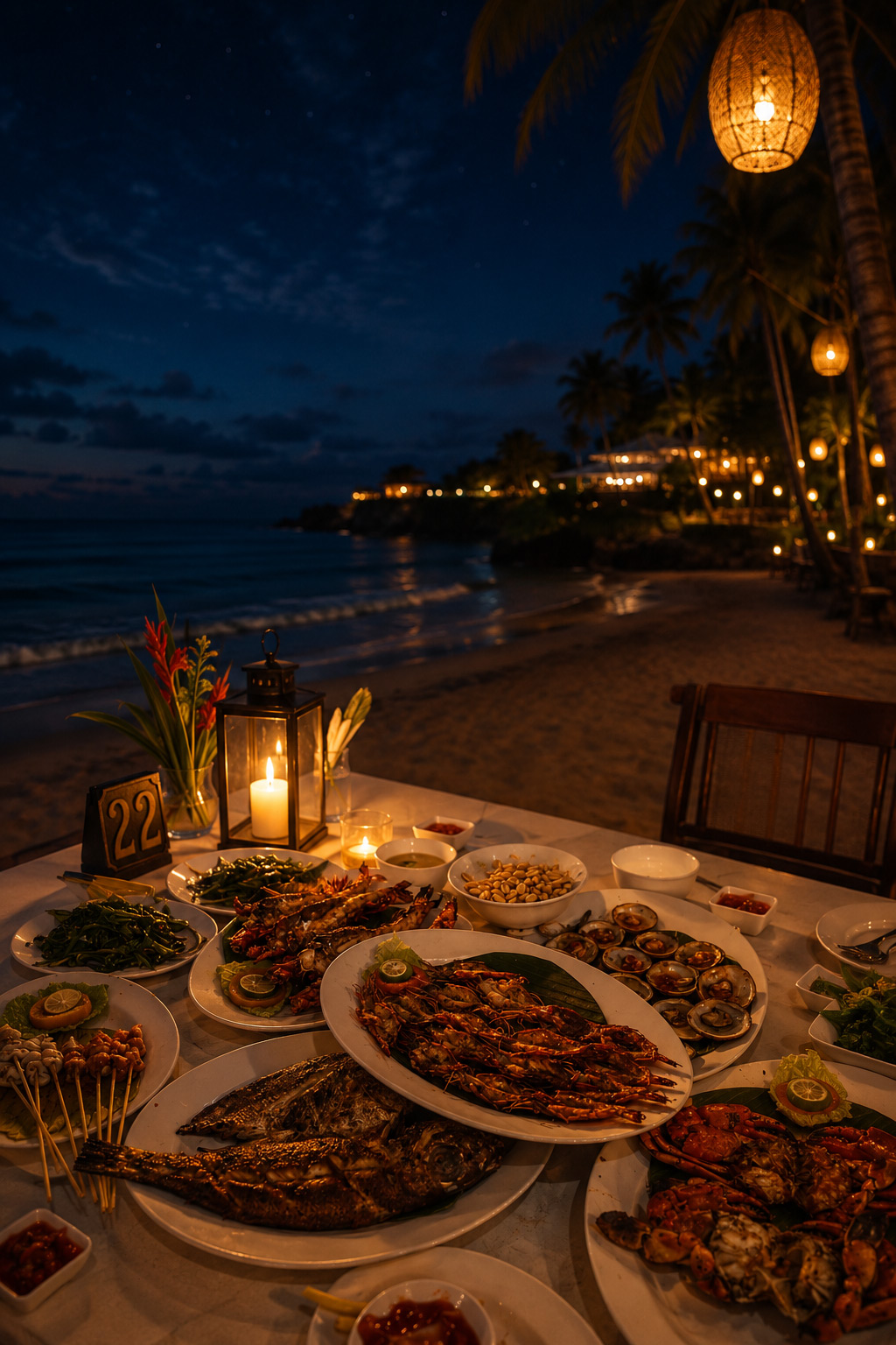 Jimbaran grilled seafood on banana leaf